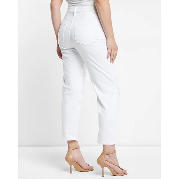 Express Woman White Mid Rise Ripped Boyfriend Jeans, Size 10R - Picture 2 of 11